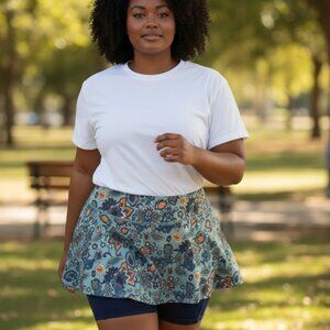 (G-208)BlevonH Women Skort 2XL Floral Print Built-In Shorts Stretch Active Skirt